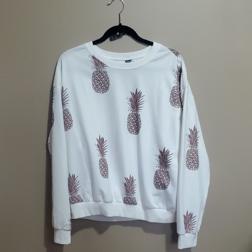 SHEIN White Pineapple Print Crewneck Sweater Size XL